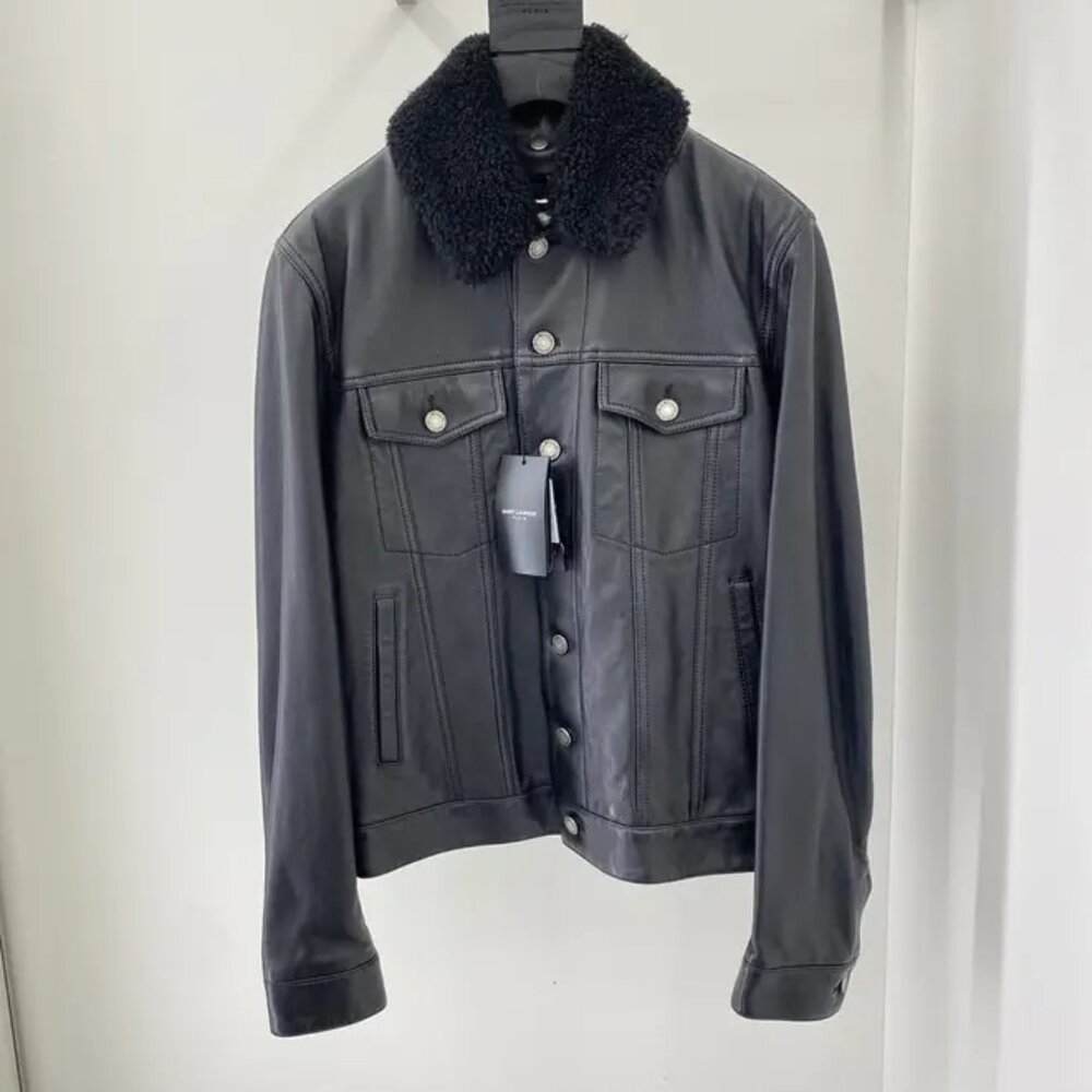 Saint Laurent Lambskin Trucker Jacket w/ Removable Shearling Collar (Size XS/42)